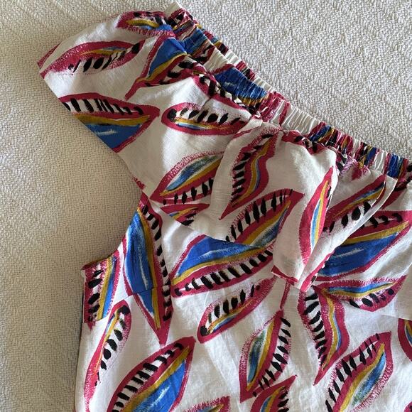 J. Crew Linen Blend Ruffle One Shoulder Floral Print Mini Dress Resort Summer - Picture 3 of 7